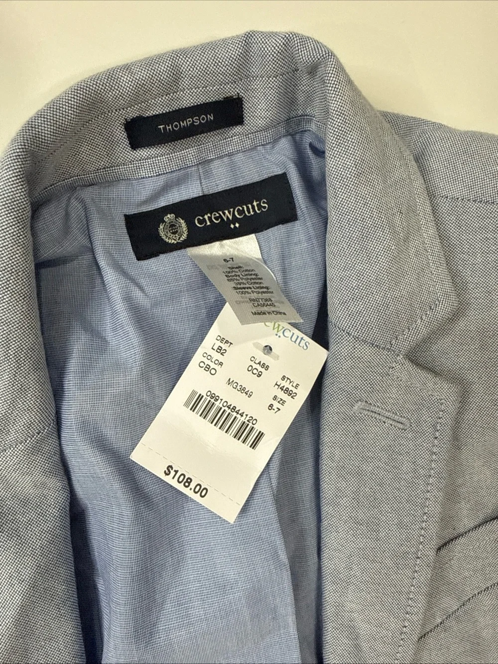 NWT Crewcuts Thompson Boys Blue Suit Jacket Blazer 6-7 Lined Notch A030826